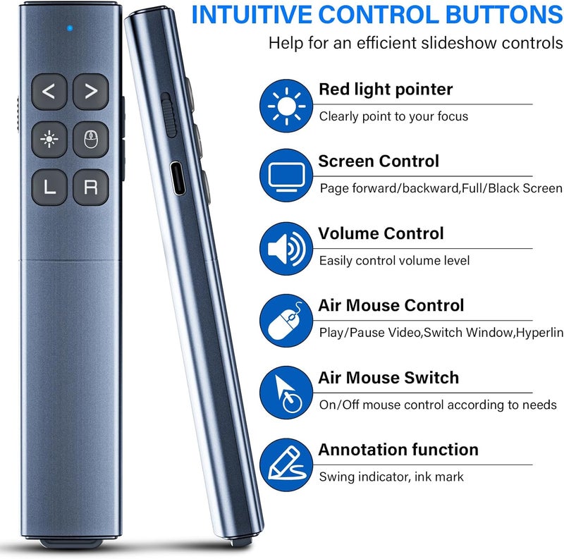 RJAD Presentation Clicker with Air Mouse - USB C Wireless Presenter Remote Clicker with Light Pointer, RF 2.4GHz PowerPoint Clicker for Presentation, Computer Pointer Clicker Slide Advancer for Mac,Laptop - Image 2